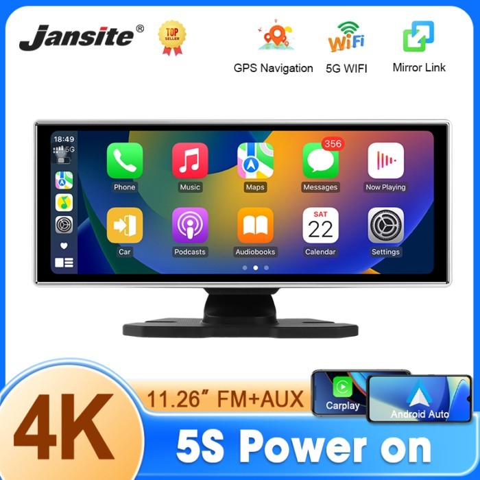 11.26 Inch 4K Car DVR Wireless CarPlay Android Auto Video Recorder Dash Cam Monitor GPS Navigation