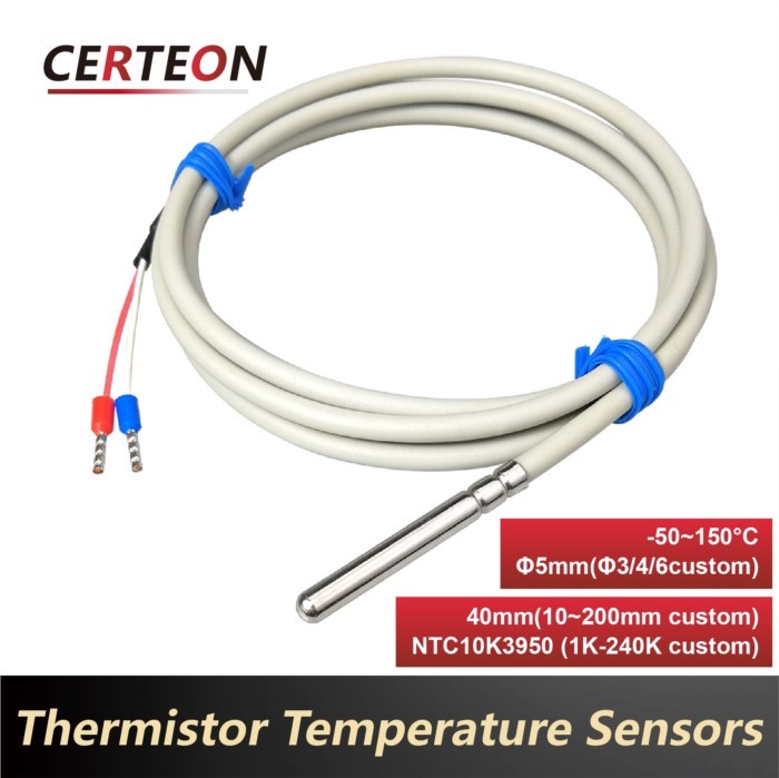 Waterproof Oilproof NTC Thermistor Probe, Crimped Stainless Steel, 10K/50K/100K B3950 Temperature S