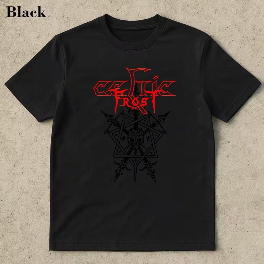 Celtic Frost Band Logo เสื้อยืดสีดําฤดูร้อนเสื้อยืดแขนสั้น