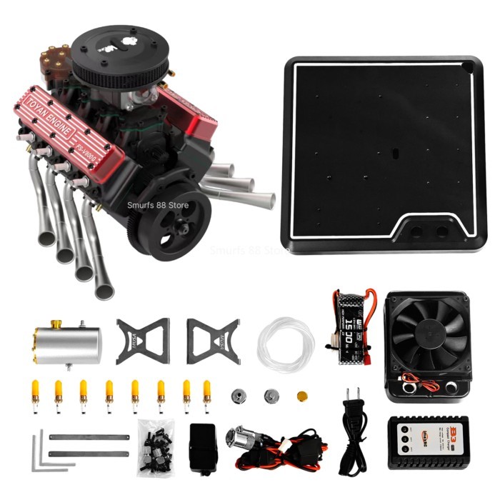TOYAN V8 Gasoline Engine Model Kit with Metal Base 28cc 4 Stroke Gasoline Engine Water Cooled Versi