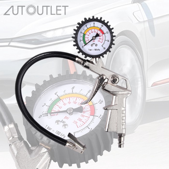 AUTOUTLET Air Tyre Inflator with Gauge Car Tyre Inflator Gauge 16 BAR Air Compressor Car Van Tire T