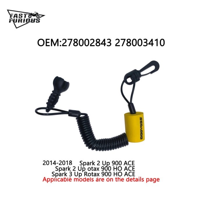Spark Clip On Safety Lanyard Tether Floating Key for Seadoo 278002843 278003410