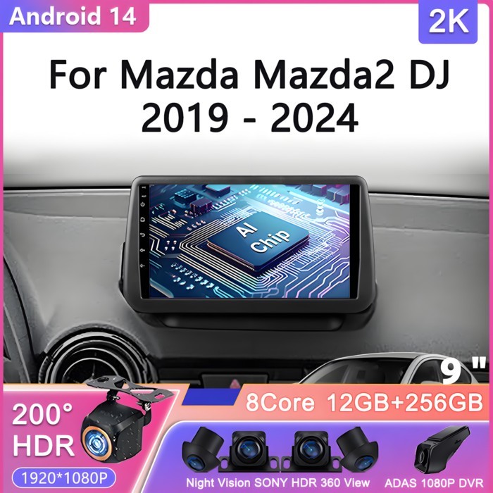Android 14 For Mazda Mazda2 DJ 2019 - 2024 Car Radio Multimedia Video Player Navigation Monitor Scr