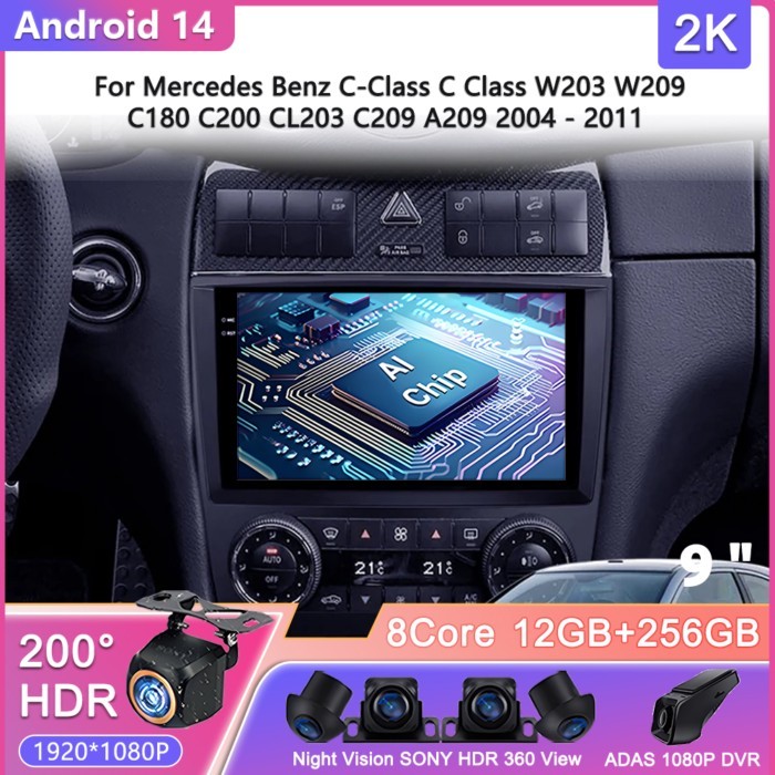 Android 14 For Mercedes Benz C-Class C Class W203 W209 C180 C200 CL203 C209 A209 2004 - 2011 Car Ra