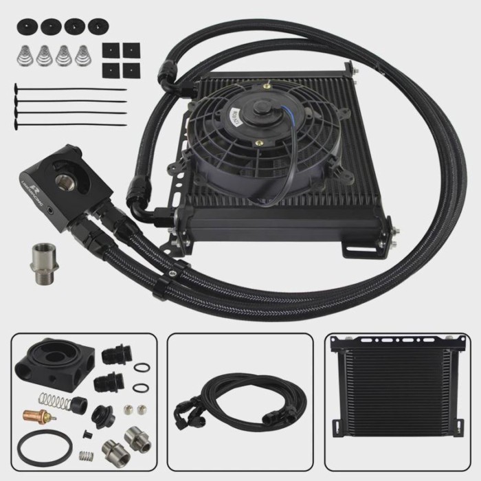 AN10 Oil Cooler Kit Universal 30-40 Row w/ Bracket Kit Thermostatic 73 ±0.5°+7'' Electric Fan For