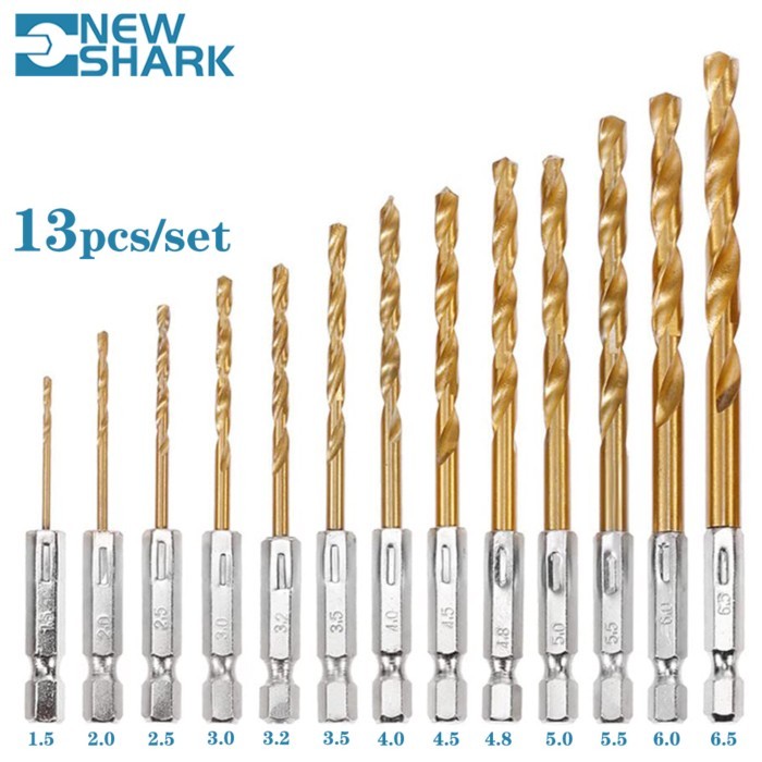 13Pcs HSS Metal Twist Drill Bit Set 1/4 Hex Shank 1.5-6.5mm Suitable For Woodworking And Wood Opera