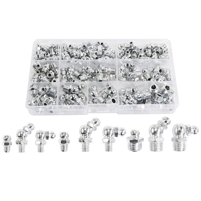 115Pcs Steel Zerk Grease Nipple Fittings Assortment Kit ,Straight, 90-Degree, 45-Degree Angled(M6,M