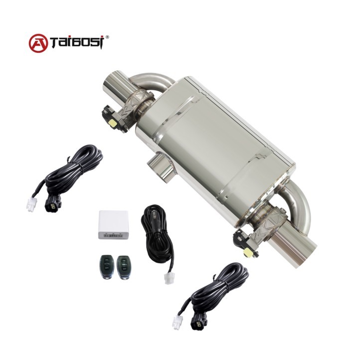 Taibosi Universal 51 60 63 70 76MM Side Inlet 2 Outlet Exhaust Muffler Electric Valve Set 12V Wirel