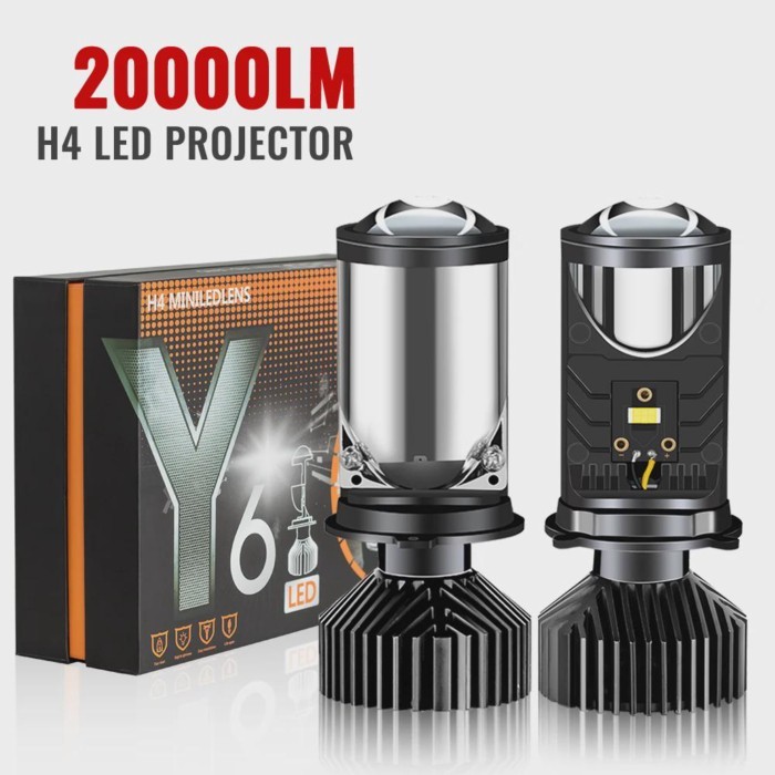 Y6 H4 LED Projector Headlight Projector Lens with Fan Cooling 90W Automobile Hi Lo Beam Bulb 12V