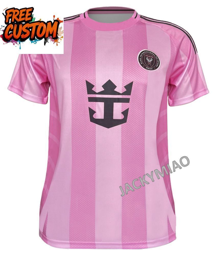 เสื้อบอลคลับ.INTER MIAMI สำหรับผู้ชายและผู้หญิง แบบลูกกระซิบ สไตล์สัมภาระเลเซอร์