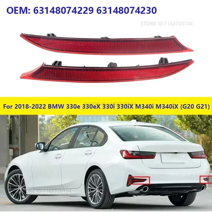 For 2018-2022 BMW 330e 330eX 330i 330iX M340i M340iX (G20 G21) Rear Bumper Reflective Strips 631480