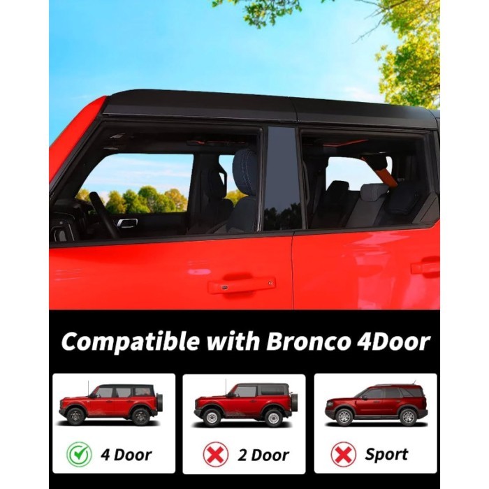 2 Pcs B Pillar Trim Cover for 4 Door Ford Bronco 2021 2022 2023 Center Window Exterior Pillar Post