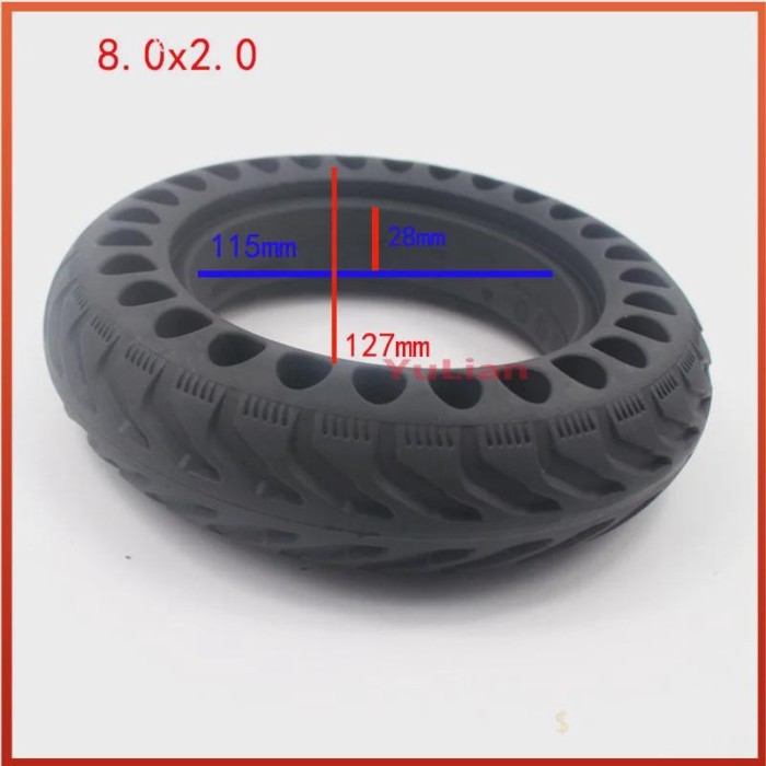 8.0x2.0 Explosion-proof Electric Bike Scooter Tubeless Tyres 8 Inch Motorcycle Solid Wheel Tires Be