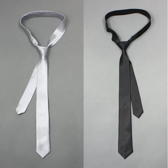 5 ซม.เกาหลีสไตล์แคบสีดำ Tie เงินผู้ชายและผู้หญิงนักเรียนงานแต่งงานเจ้าบ่าว Casual KTV คอซิปฟรีมือผู