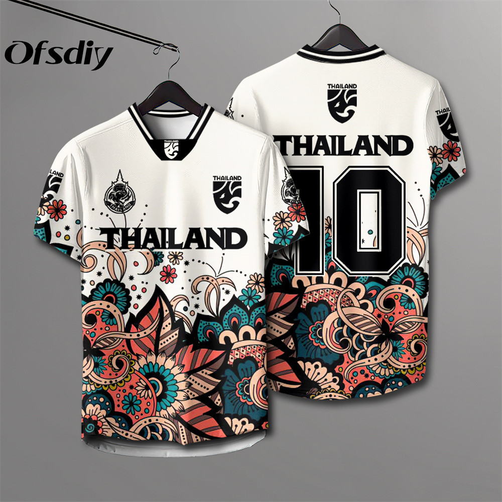 เสื้อฟุตบอลทีมชาติไทย เลข 10 คอวีแขนสั้น สำหรับสวมใส่ในกิจกรรมกลางแจ้งและพักผ่อน