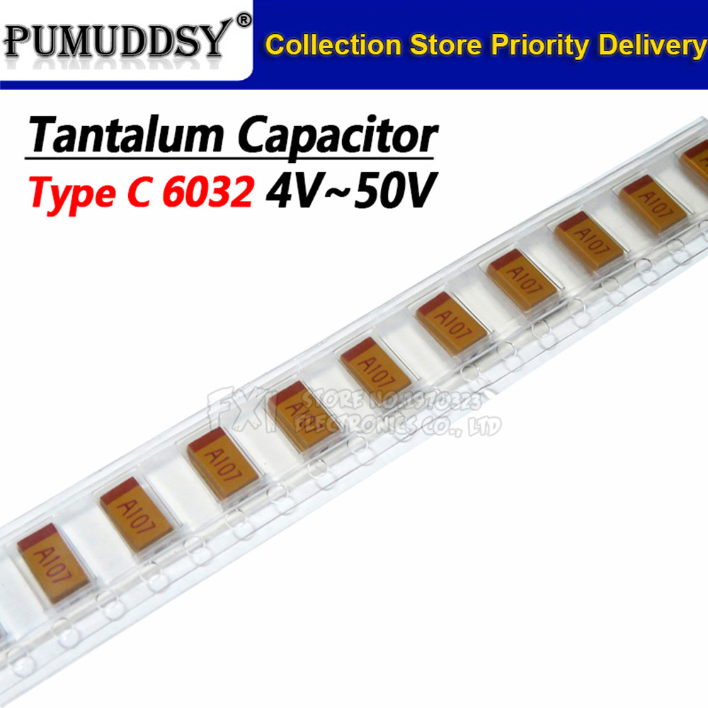 10pcs ประเภท C 68UF 10UF 22UF 47UF 100UF 220UF 330UF Tantalum Capacitor 10V 4V 6.3V 16V 25V 35V 107 