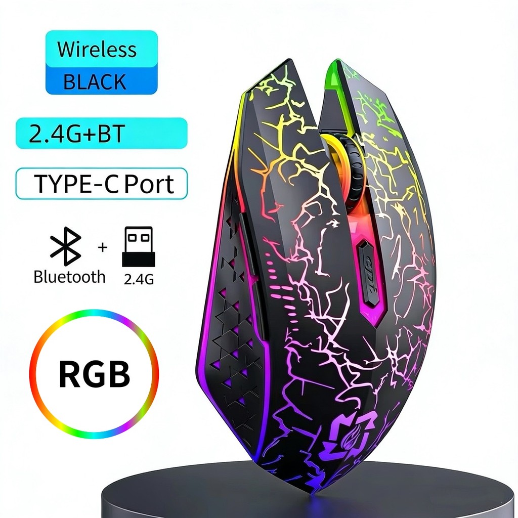 เมาส์สําหรับเล่นเกมไร้สาย 2.4G RGB เมาส์ไร้สายแบบชาร์จไฟได้ USB Bluetooth Backlight Ergonomic Silays Euse สําหรับแล็ปท็อป Macbook PC แท็บเล็ตโทรศัพท์