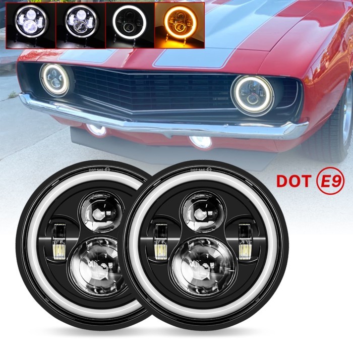 2pcs Moto Car Led 7inch Led Headlight DRL H4 Hi-Lo With Halo Angel Eyes Motorcycle Headlamp For Lad