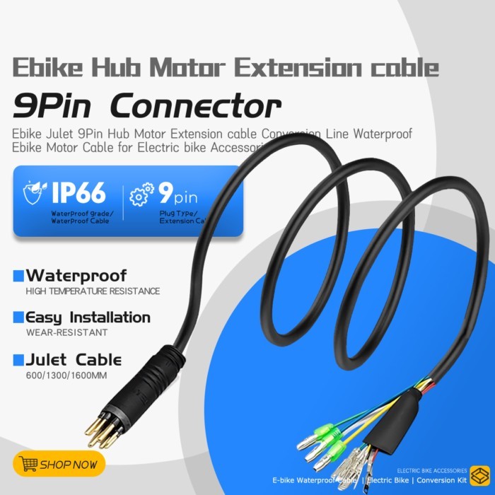Ebike Julet 9Pin 60/130/160cm Wheel Hub Motor Extension Cable Conversion Cable for Electric Bicycle
