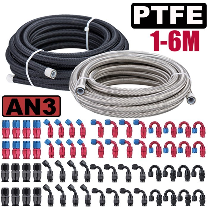 1~6M AN3 3AN Nylon Stainless Steel Braided PTFE Racing Brake Hose E85 Fuel Oil Cooler Line Pipe Tub