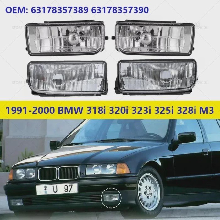 For 1991-2000 BMW 318i 318is 318ti 320i 323i 325i 325is 328i M3 (E36) Front Bumper Fog Lights (no B