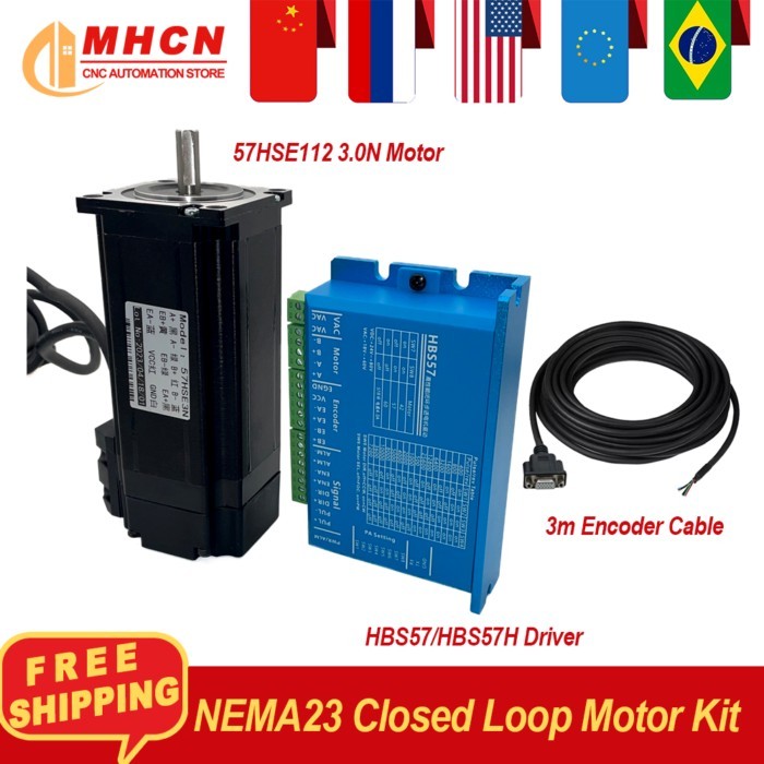 Nema23 Close Loop Stepper Motor Kit 3.0N 3A 57HSE112 Motor+ HBS57H /HBS57 Servo Driver 24-80v + 3 M
