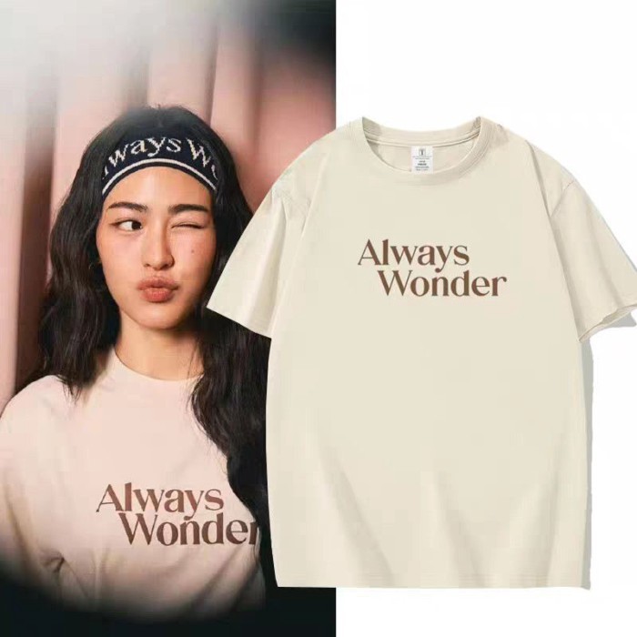 ♞Lingorm Always Wonder Round Neck Cotton T Short Sleeve Casual Hip-hop Top เสื้อคู่รักชาย/หญิง
