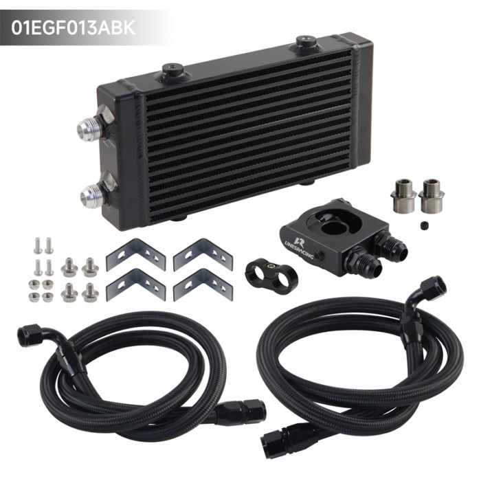 Small Dual Pass thermostatic 73degrees Bar & Plate Oil Cooler C +/- 0.5 degree Filter Adapter Hose