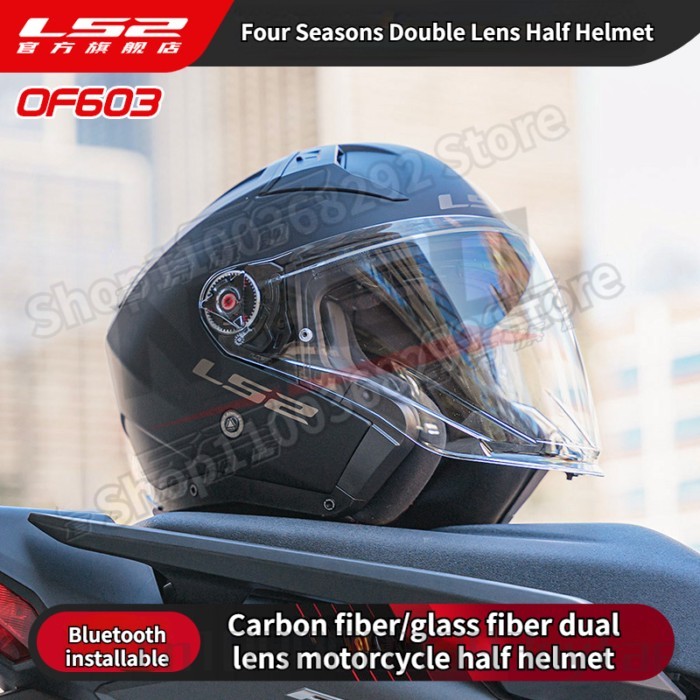 LS2 Carbon Fiber Motorcycle Helmet For Men Women Dual Lens Half Helmet Electric OF603 helmet motorc