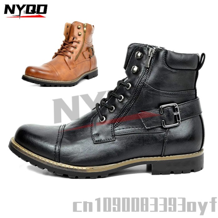 Metal Double Zipper Motorcycle Men's Boots Fashion Mid Top Motocross Boots Racing Shoes
