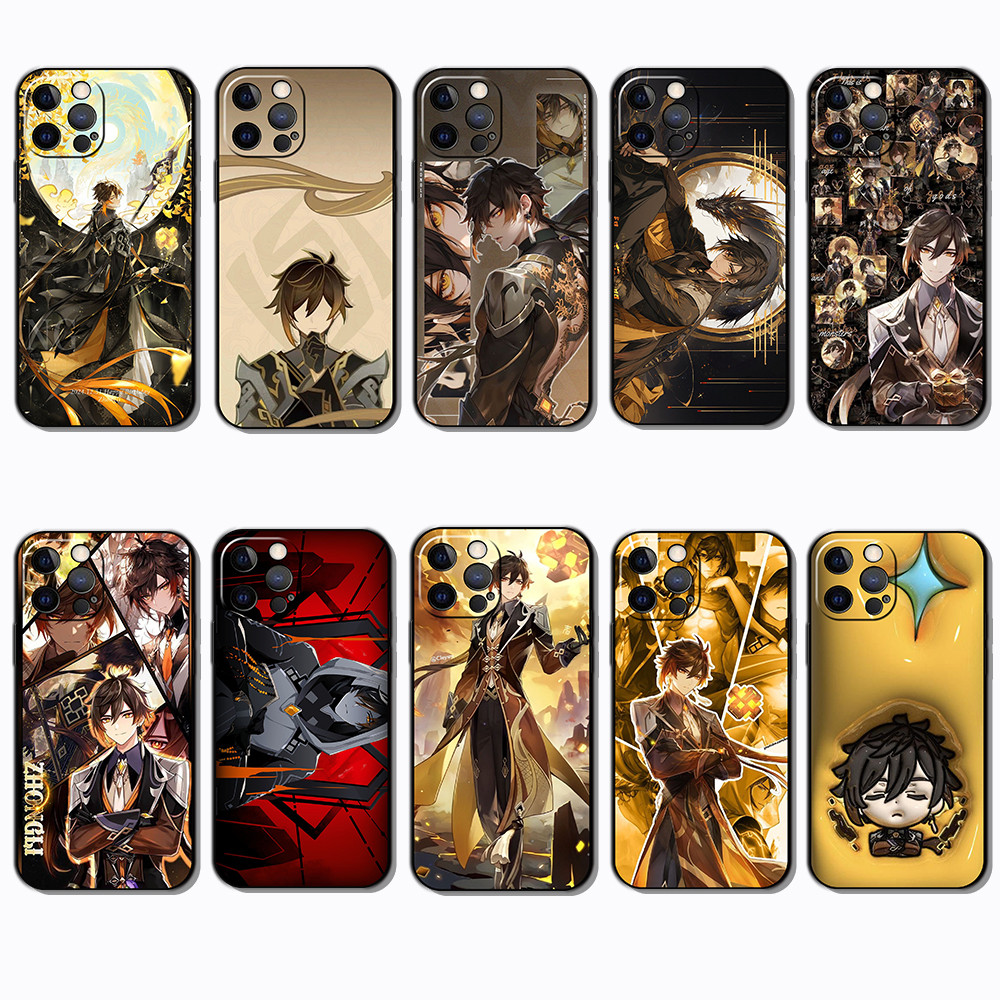 สําหรับ iPhone SE 12 13 Mini Pro Max VS13 Zhongli Slim Black Border TPU Soft Case | โทรศัพท์เปลือยรู