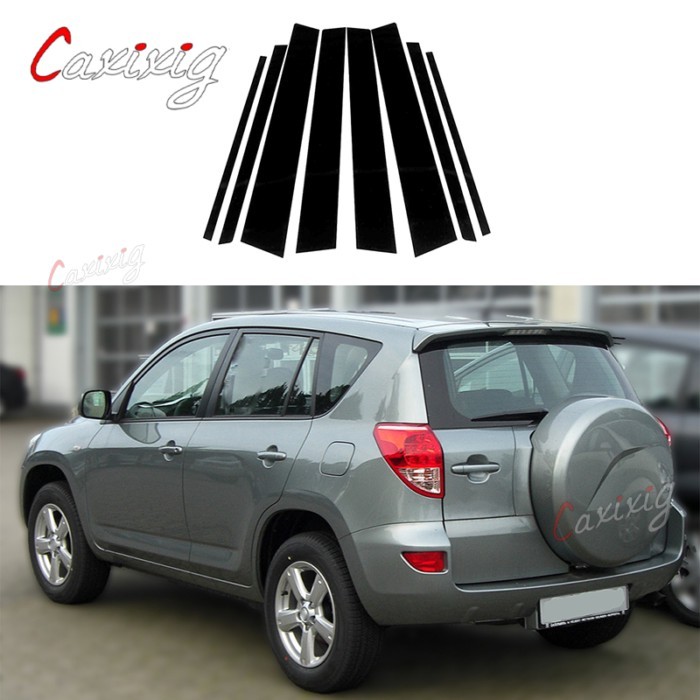 8Pcs Car Side Window Door Pillar Trim Posts Stickers Black for Toyota RAV4 XA30 2006 2007 2008 2009