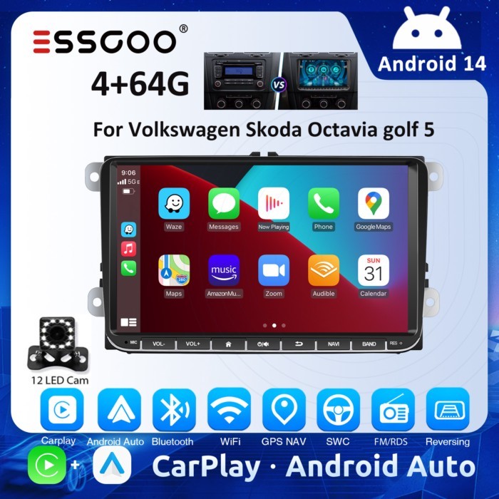ESSGOO Android 14 Car Radio For Volkswagen Passat b6 b7 golf 5 6 Polo Jetta Skoda Car Multimedia Pl