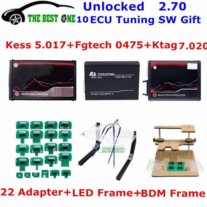 Online 2.80 EU Red Kess V5.017 OBD2+K-TAG KTAG V7.020 2.25+Fgtech 0475+LED BDM FRAME+22pcs Adapters