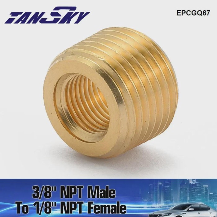 TANSKY Brass Pipe Fitting, Face Bushing, 3/8" Male Pipe x 1/8" Female Reducing Pipe Adapter Fitting