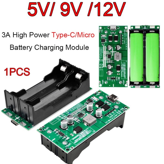 Type-C /Micro 15W 3A 18650 Lithium Battery Charger Module DC-DC 5V 9V 12V Charge Step Up Booster Fa
