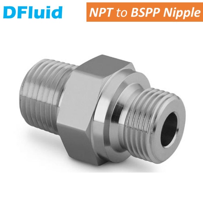 1pc SS316 Male NPT to Male BSPP ISO228/1 G Thread 1/8" 1/4" 3/8" 1/2" 3/4"Hex Nipple 3000psig 20MPa