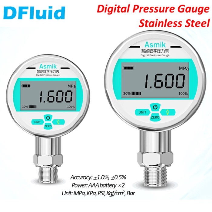 Digital Pressure Gauge Stainless Steel Meter LCD Display GAS Air N2 H2 O2 Ar CO2 Water 0.6 1.6 2.5