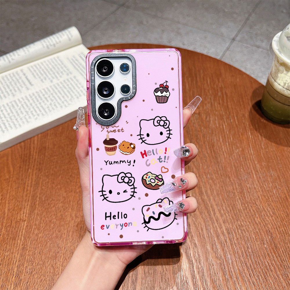 น่ารักการ์ตูน Hello Kitty Yummy สีขนมหวานสําหรับ Galaxy S23 S24FE S23ULTRA S24ULTRA S25ULTRA ฝาครอบ 