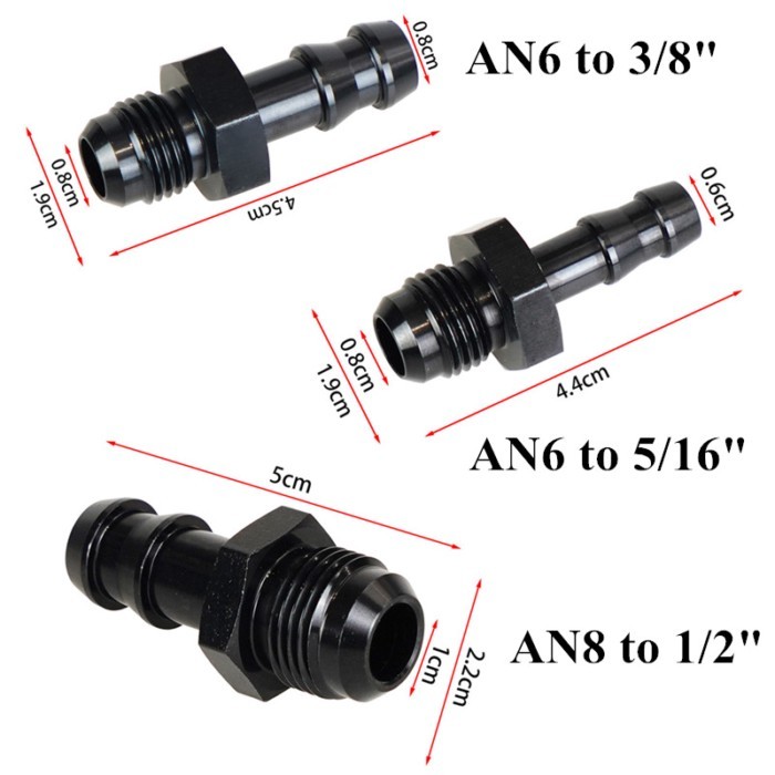 6AN 8AN Male Flare to 3/8 5/16 1/2 Hose Barb Straight Fitting Adapter AN6 3/8" AN6 5/16" AN8 1/2" P