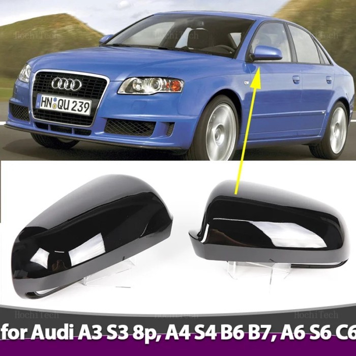 Carbon Fiber Look Black Side mirror cover Replacement for Audi A3 S3 8P 05-08 A4 S4 B6 B7 8E 8H, A6