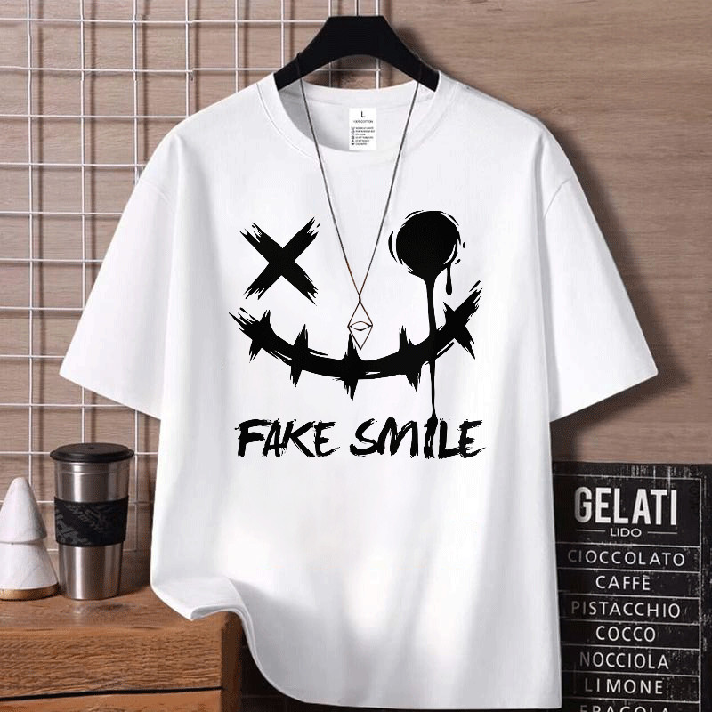 TF24 สตรีทแฟชั่น สีขาว-ดำ ผู้ชาย FASHION COOL เสื้อยืด คอกลม Christmas NEW YEAR OVERSIZE CASUAL เสื้อยืดผู้ชาย