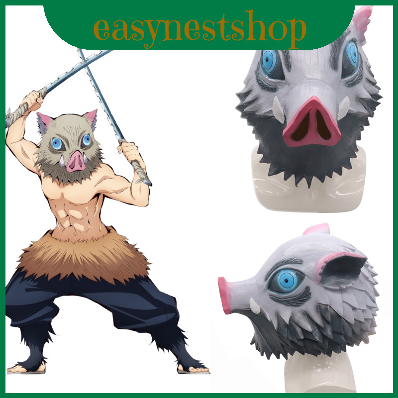 ของแท้ Slayer Demon Kimetsu ไม่มี Yaiba Hashibira Inosuke หน้ากากหมูป่า อนิเมะ สำหรับcosplayและสไตล์