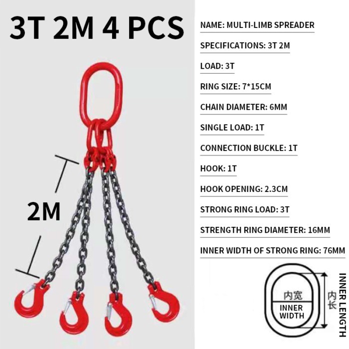 3T 2M 4PCS Hook Chain Hoist Rantai Blok Penarik Blok Jatuh Chain Hoist Hand Tools Mengangkat Rantai