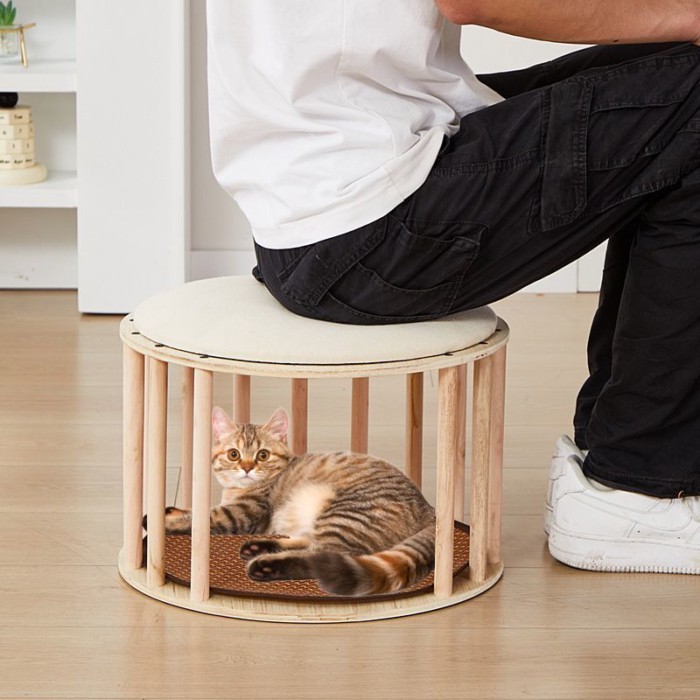 Wooden Cat Bed Mats Stool Shoe Changing Ottoman Cat Bed House Hiding Toys Luxury Kitten Beds All Se