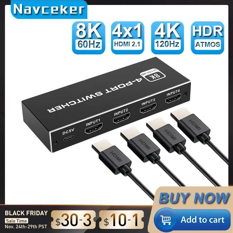 2023 Switcher HDMI 2.1-เข้ากันได้กับ 4 in 1 out 2 in 1 out 8K 60Hz 4K 120Hz Switch Splitter adapter 