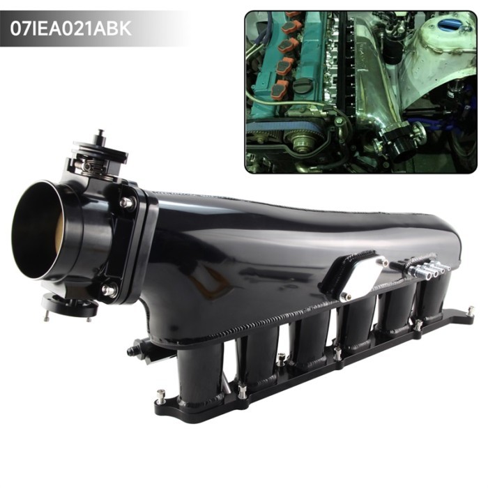 Black/SIlver High-Flow Intake Manifold w/Fuel Rail 90mm Throttle Kit For Toyota Supra Chaser 2JZ-GE
