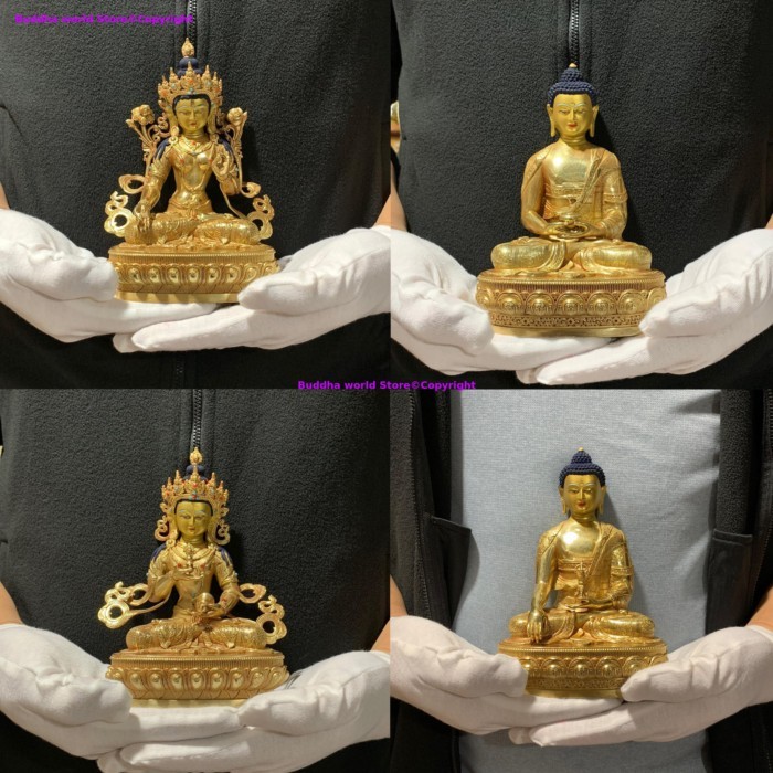 Wholesale Buddhist supplies Exquisite copper Carving Shakyamuni Amitabha Vajrasattva green tara bud