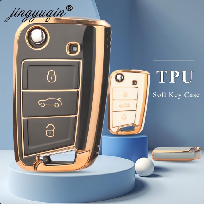 jingyuqin TPU Car Flip Key Case Cover For VW Volkswagen Golf 7 MK7 Tiguan MK2 SEAT Ateca Leon FR 2