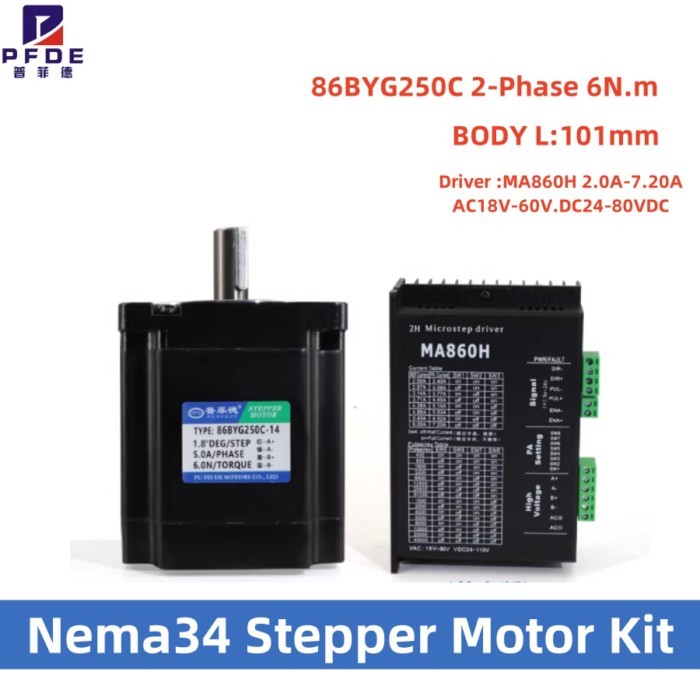 NEW  Nema34 Stepper Motor Kit 86BYG250C 2-Phase 6N.m 101mm MA860H 2.0A-7.20A AC18V-60V.DC24-80VDC D